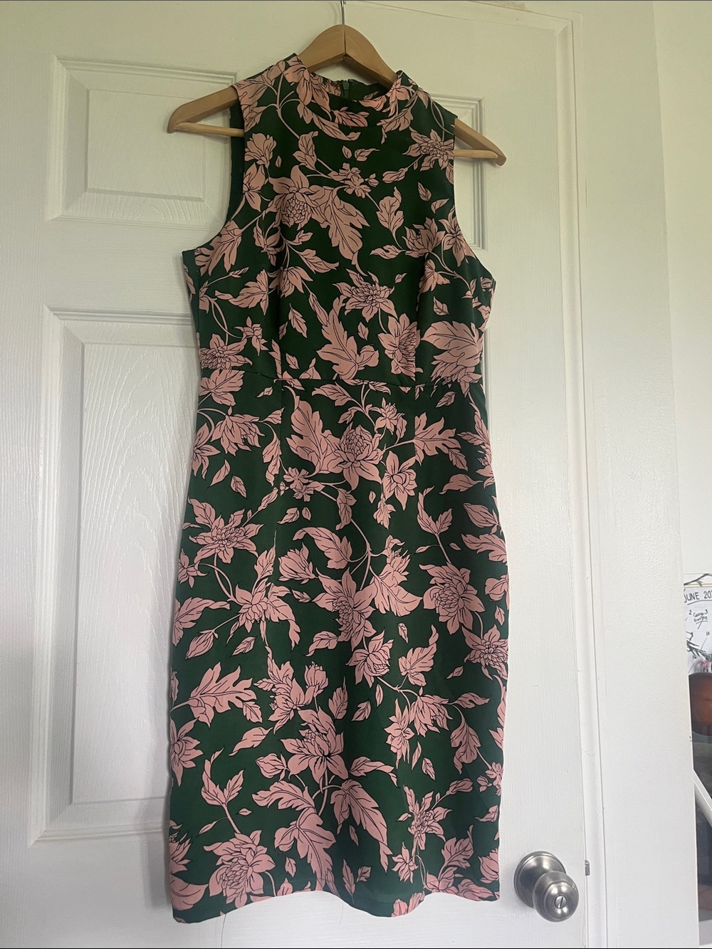 Aakaa Forest Green Midi Dress with Blush Pink Floral Print